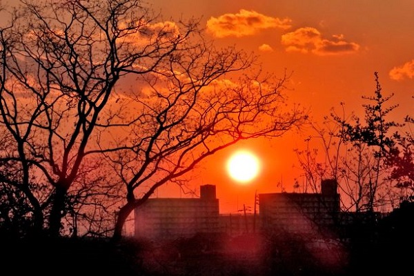 【画題】河原に沈む夕陽　【撮影地】愛知県名古屋市港区　明徳橋南